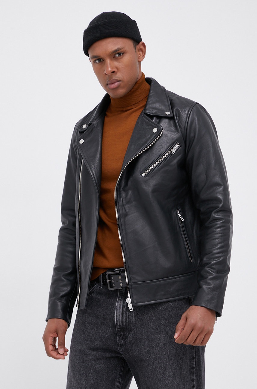 

Кожено яке Premium by Jack&Jones мъжко в черно с преходна изолация, Черен