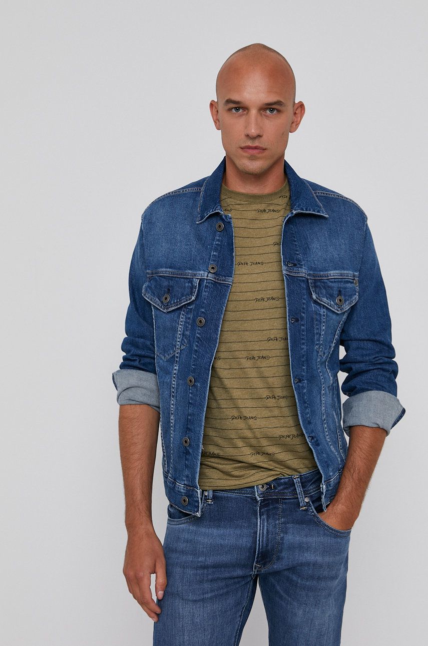 Pepe Jeans Geacă jeans bărbați, culoarea albastru marin, de tranzitie answear imagine noua