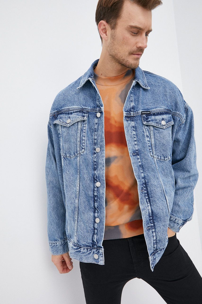 Calvin Klein Jeans Kurtka jeansowa męska przejściowa oversize