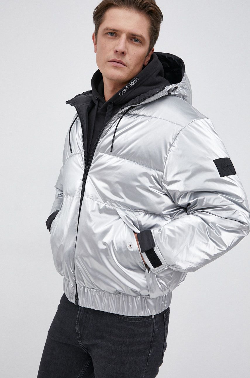 Calvin Klein Jeans Kurtka męska kolor srebrny zimowa oversize