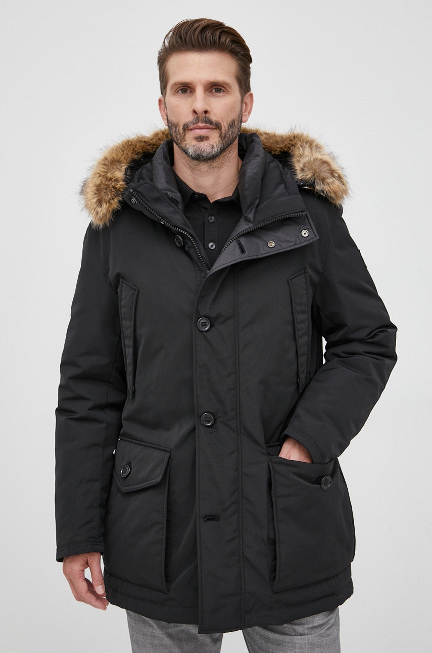 Boss parka de puf bărbați, culoarea negru, de iarnă