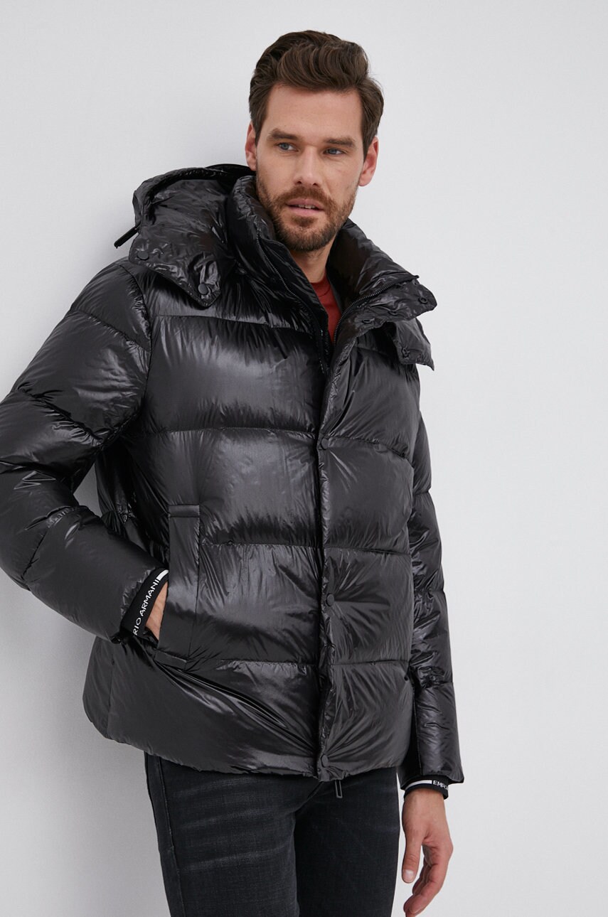 Emporio armani geacă de puf bărbați, culoarea negru, de iarnă