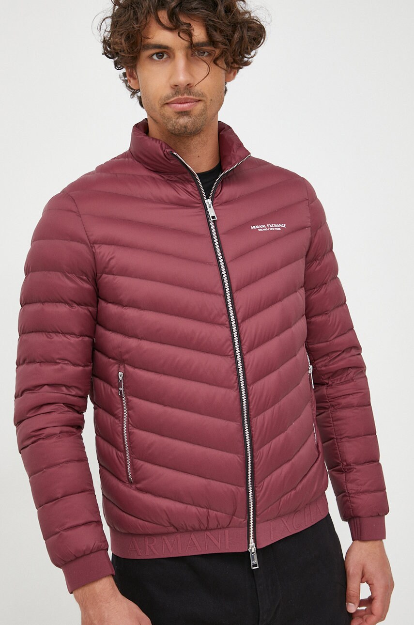 Armani Exchange geaca de puf barbati, culoarea bordo, de tranzitie