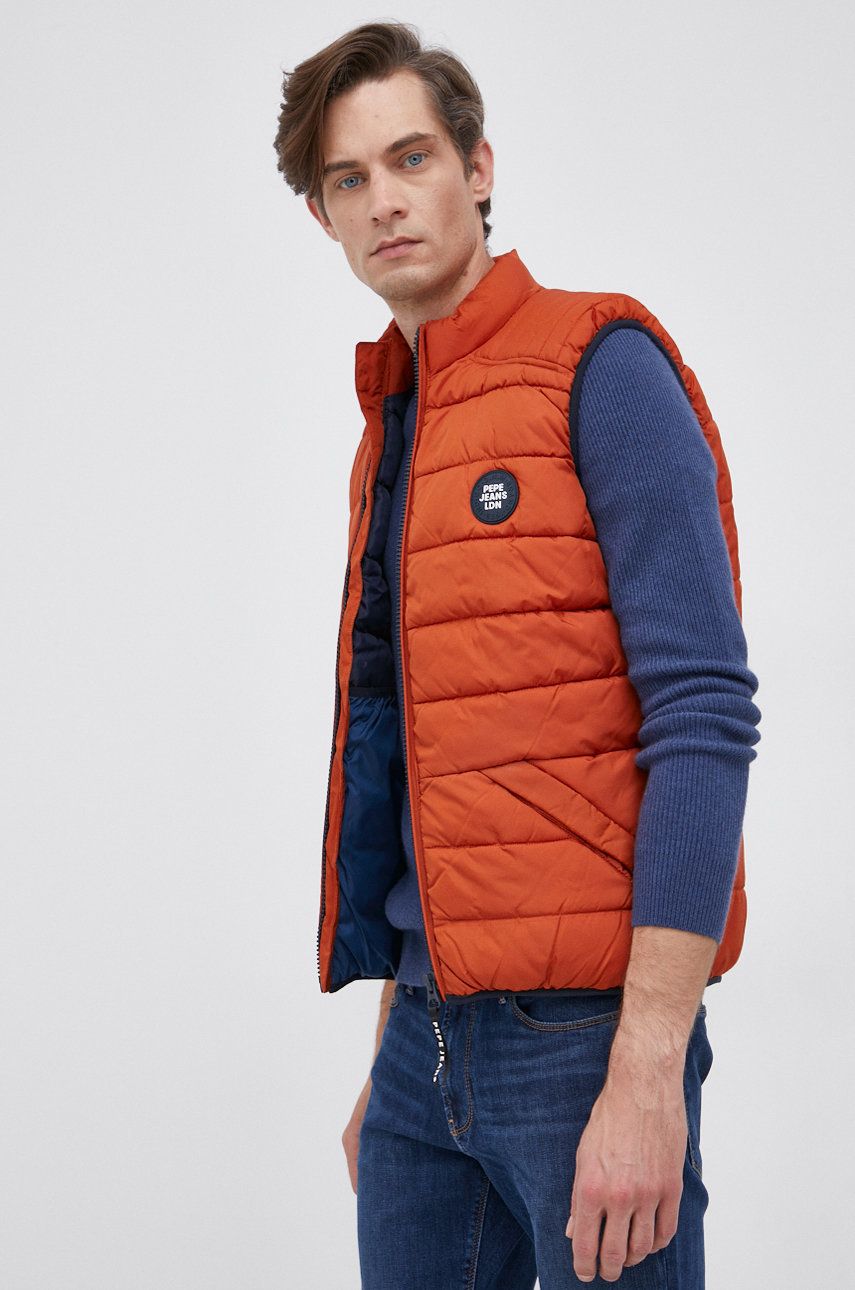 Pepe Jeans Vestă bărbați, culoarea portocaliu, de iarnă answear.ro imagine 2022 reducere
