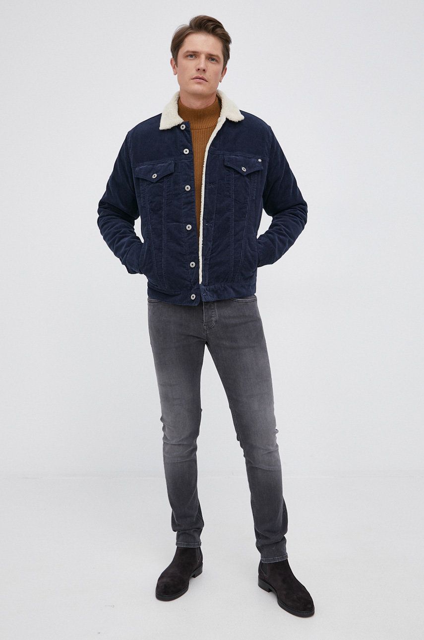 Pepe Jeans Geacă din velur culoarea albastru marin, de tranzitie, oversize answear.ro imagine 2022 reducere