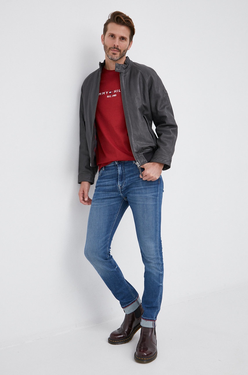 

Шкіряна куртка Pepe Jeans чоловіча колір сірий перехідна