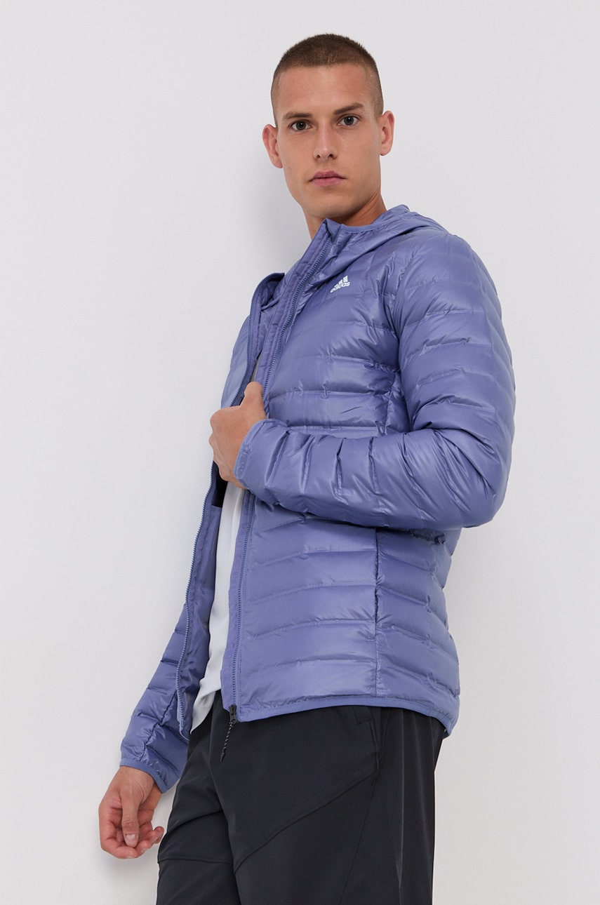 Adidas performance geacă de puf bărbați, culoarea violet, de iarnă