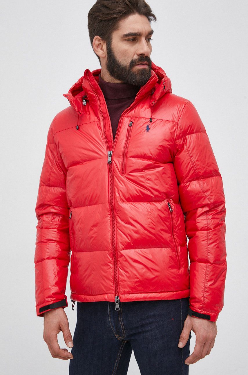Levně Péřová bunda Polo Ralph Lauren pánská, červená barva, zimní