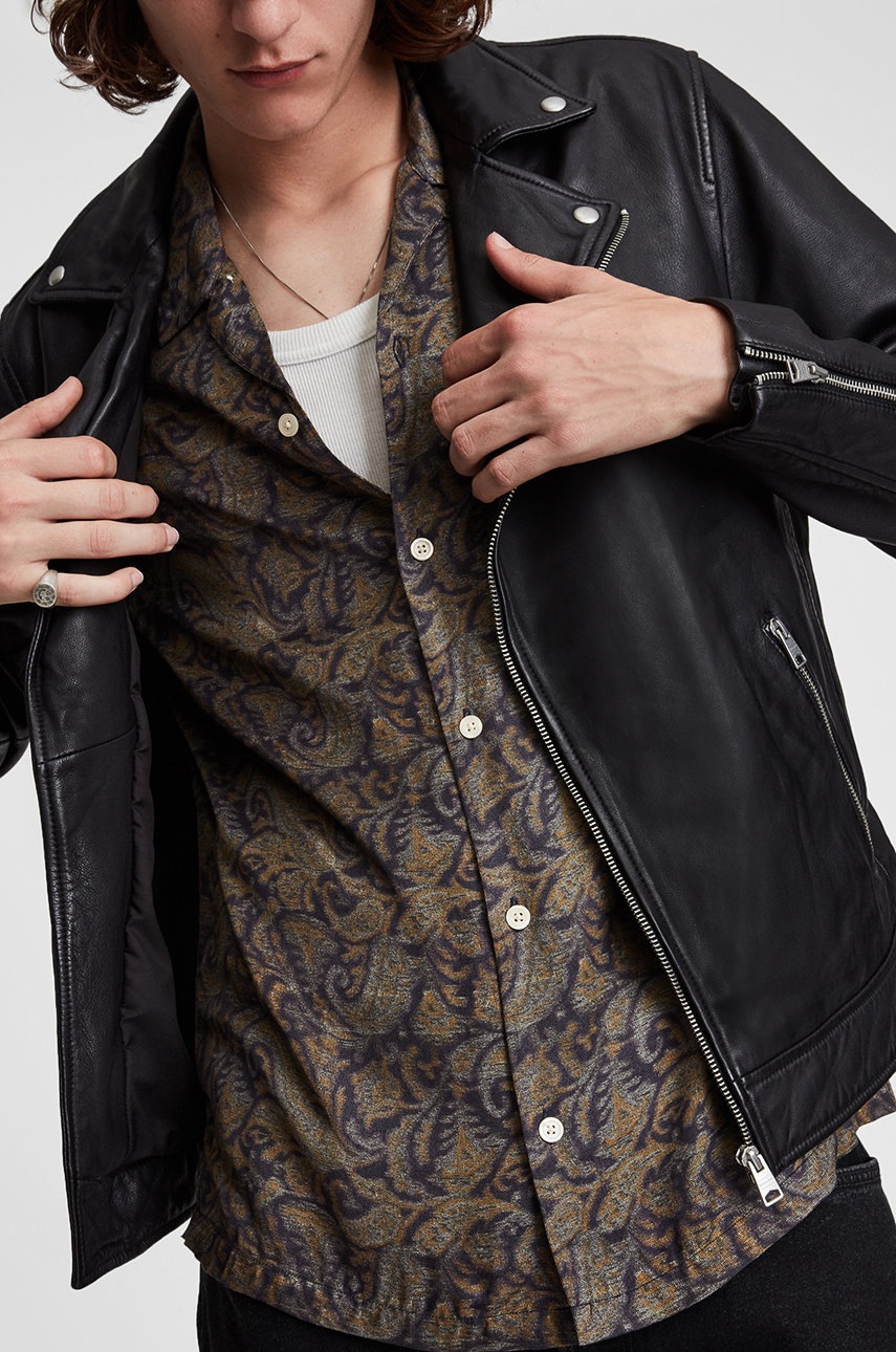 

Шкіряна куртка AllSaints TYSON чоловіча колір чорний перехідна