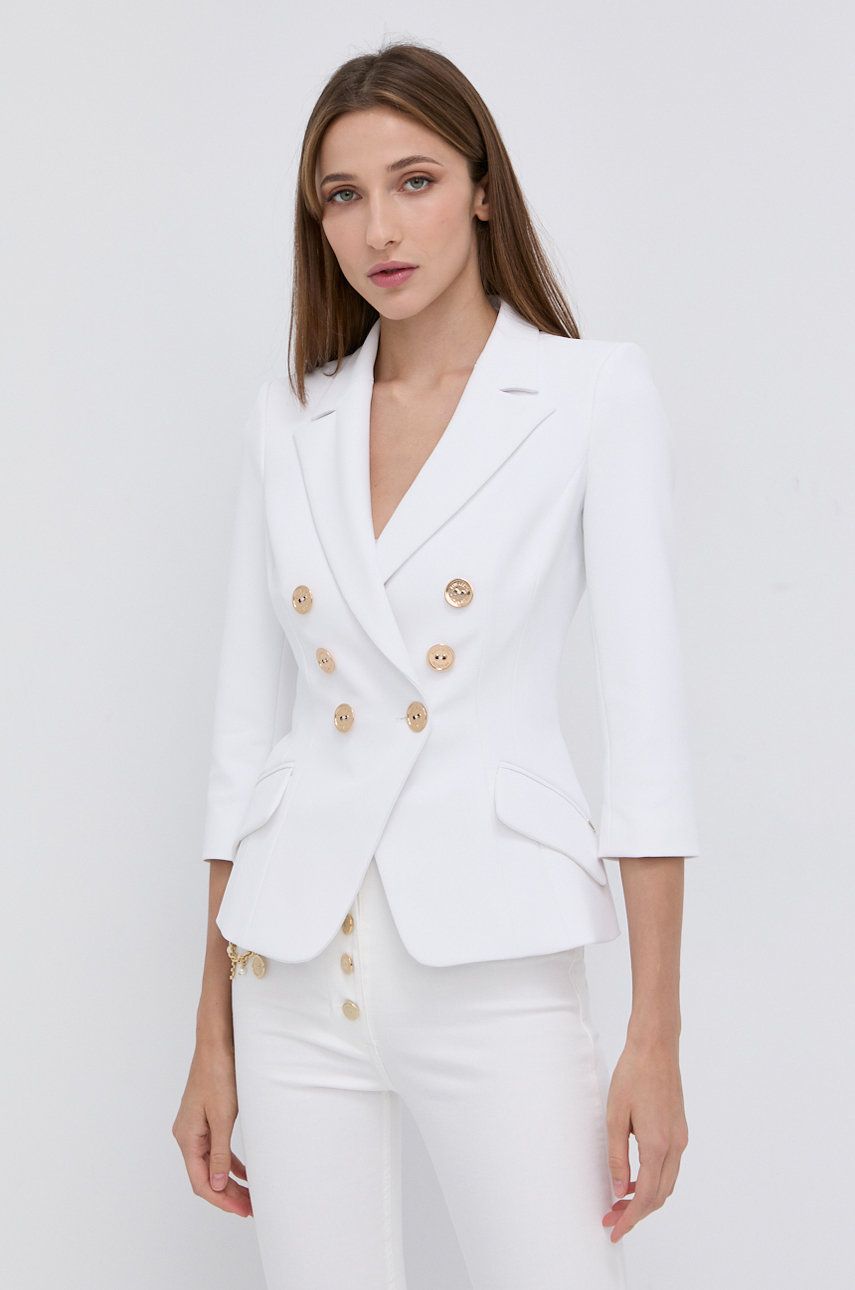 Elisabetta Franchi Sacou culoarea alb, cu doua randuri de nasturi, material neted answear.ro imagine megaplaza.ro