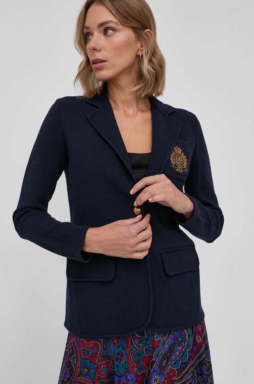 

Сако Lauren Ralph Lauren в тъмносиньо с едно копче с изчистен дизайн, Тъмносин