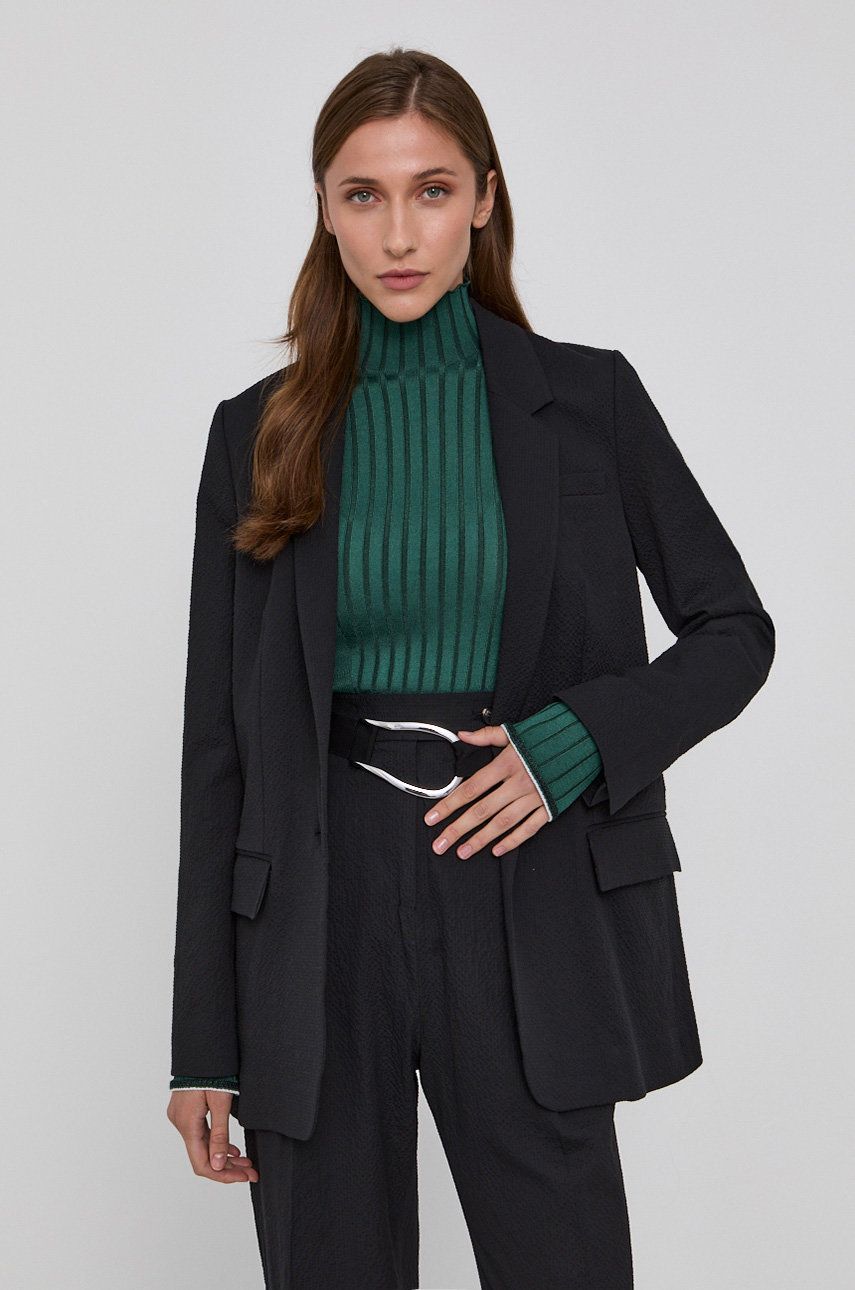Victoria Victoria Beckham Sacou culoarea negru, un singur rand de nasturi, material neted answear.ro imagine noua 2022