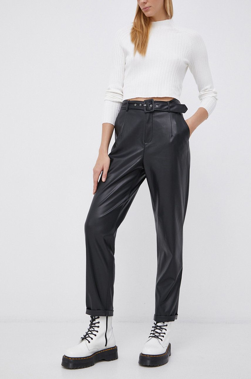 Only Pantaloni femei, culoarea negru, model drept, high waist