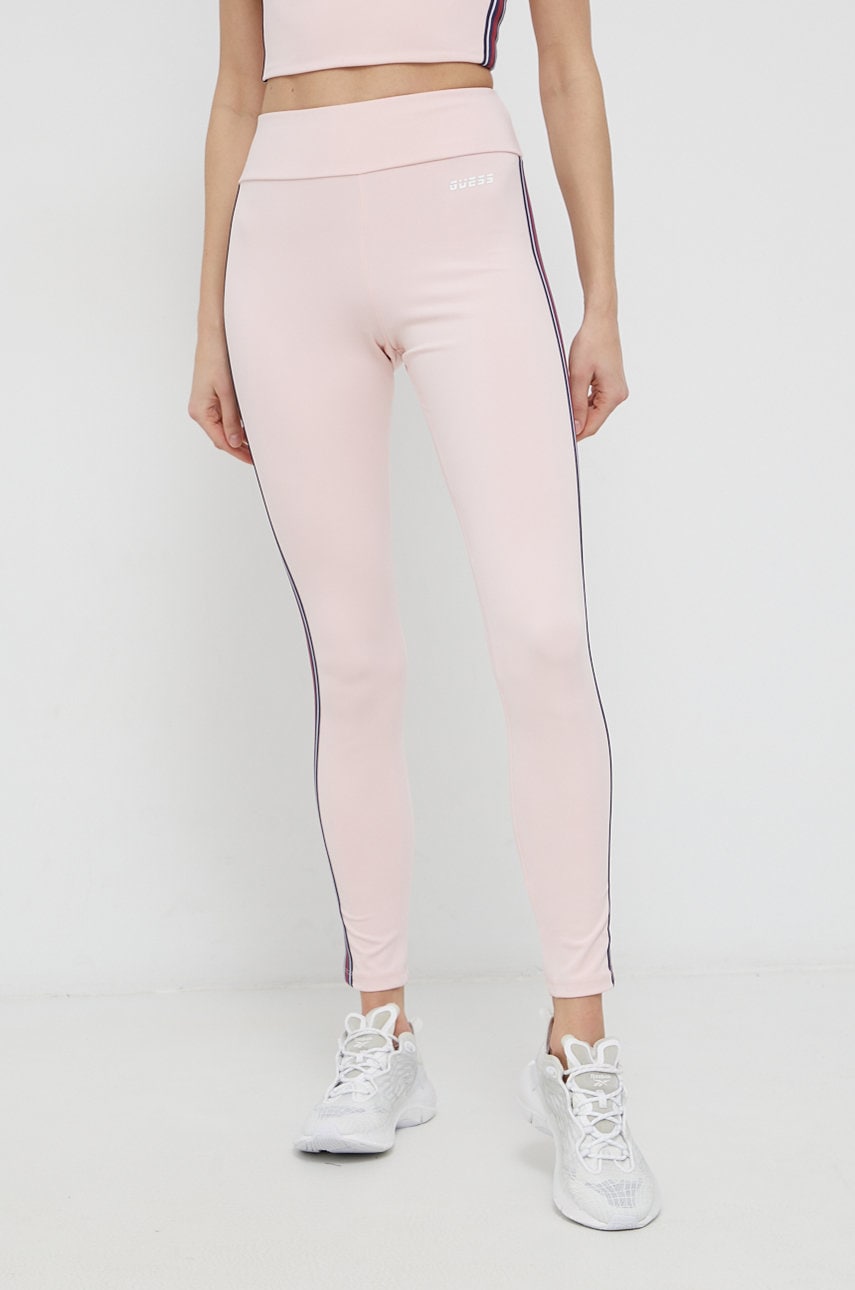Guess Legginsy damskie kolor różowy gładkie