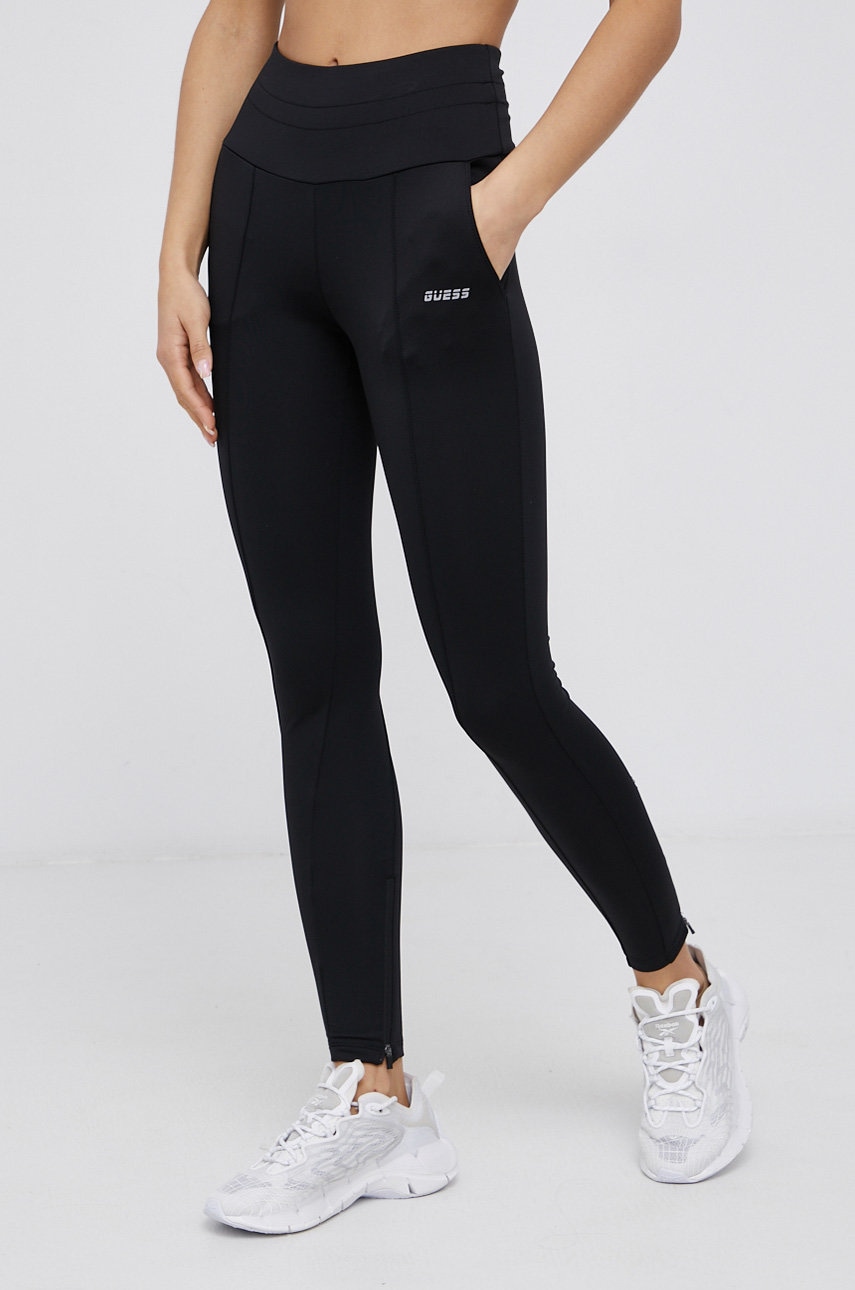 Guess Legginsy damskie kolor czarny gładkie