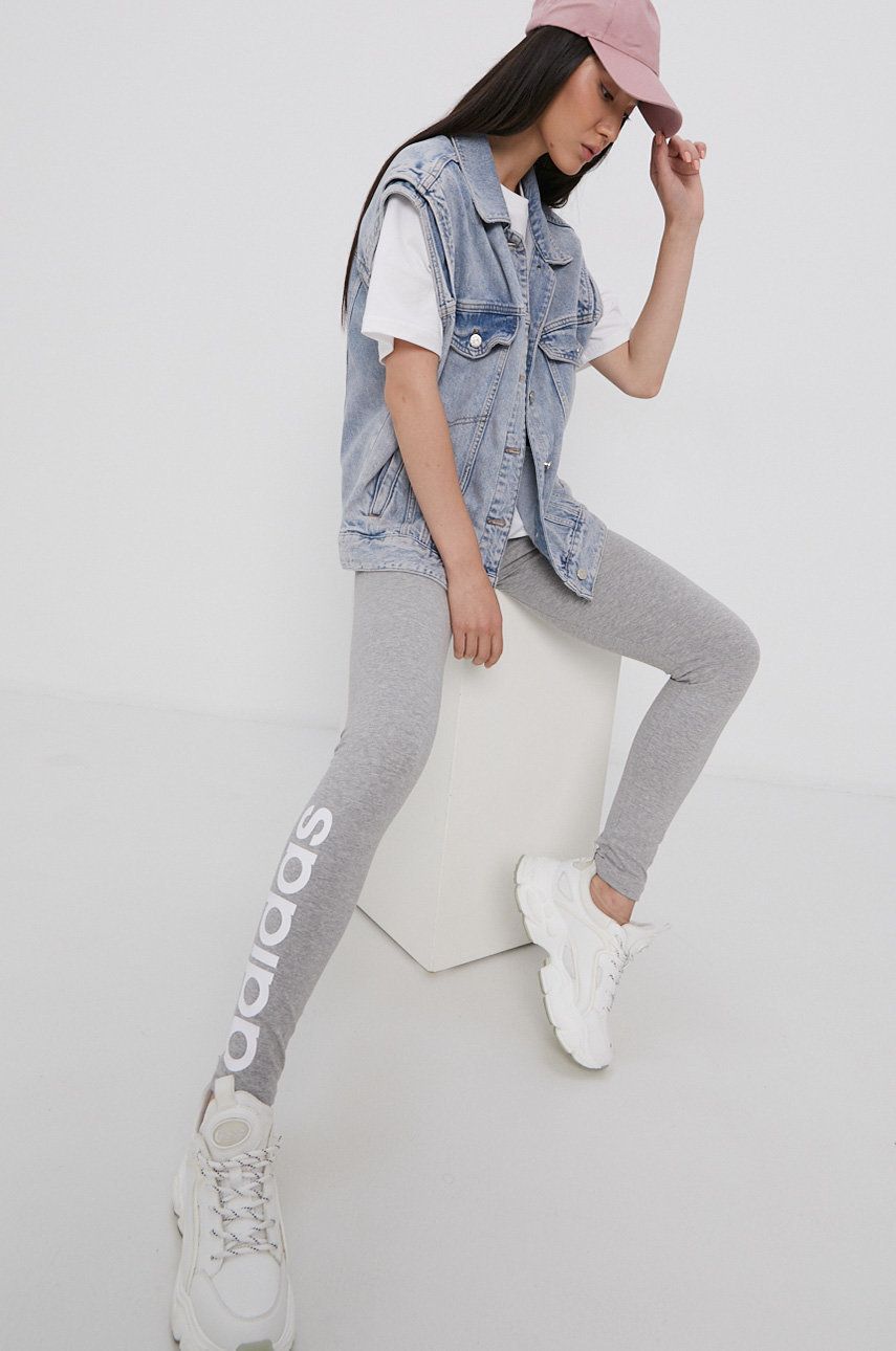 Adidas Colanți femei, culoarea gri, melanj adidas adidas