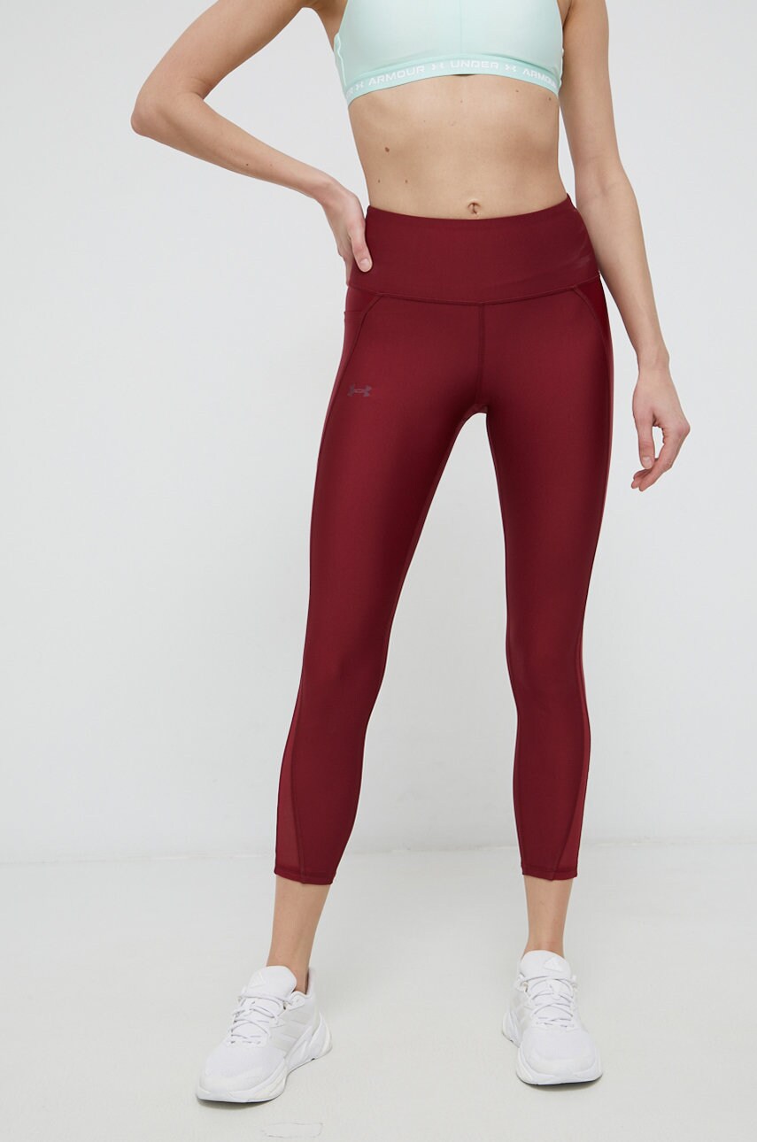 Under armour colanți femei, culoarea bordo, material neted