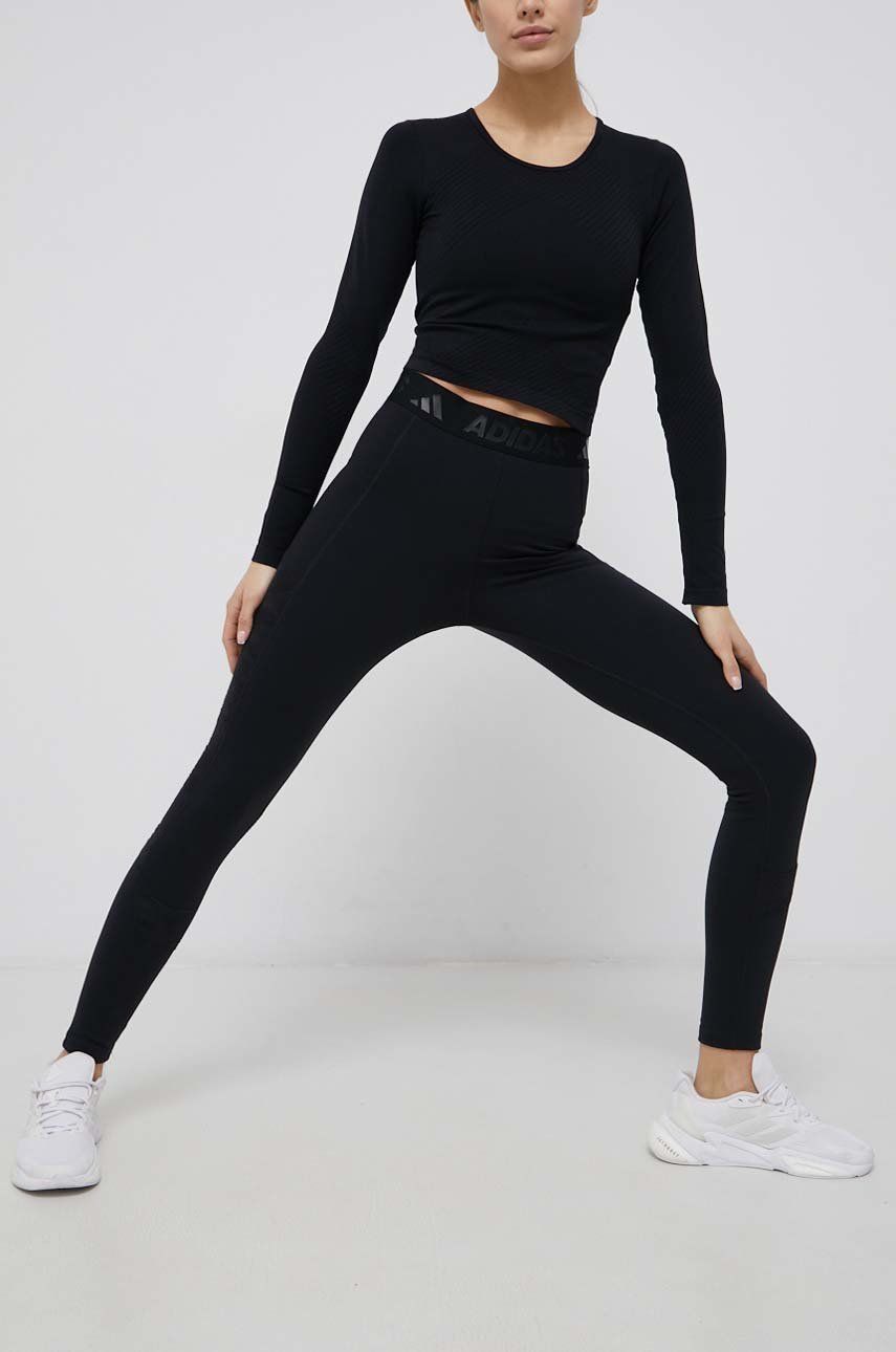 Adidas Performance Colanti femei, culoarea negru, material neted