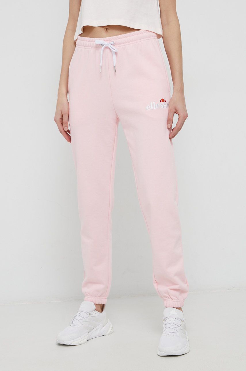 Ellesse Pantaloni femei, culoarea roz, material neted
