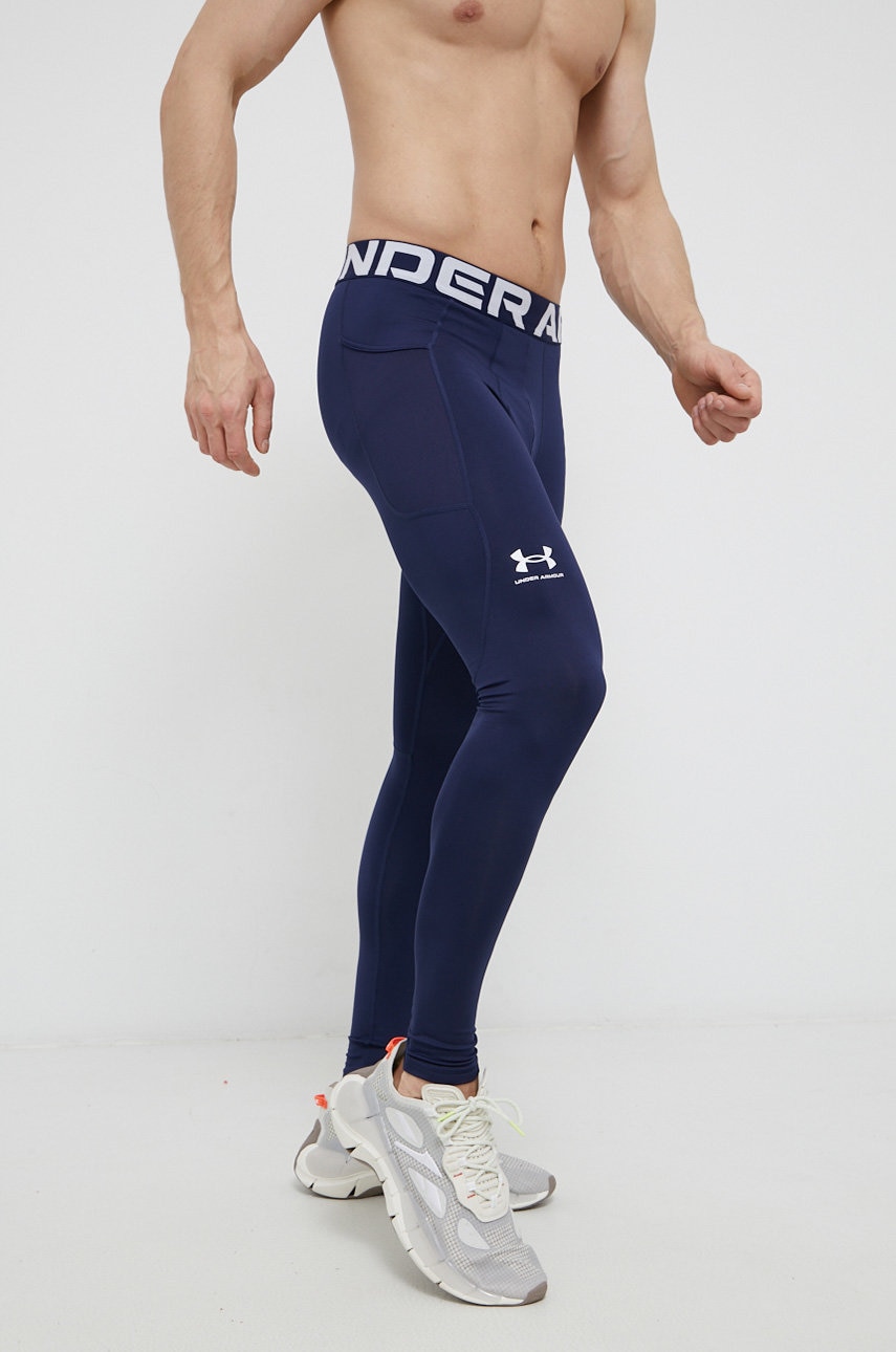 Under armour colanți 1366075 bărbați, culoarea albastru marin, material neted