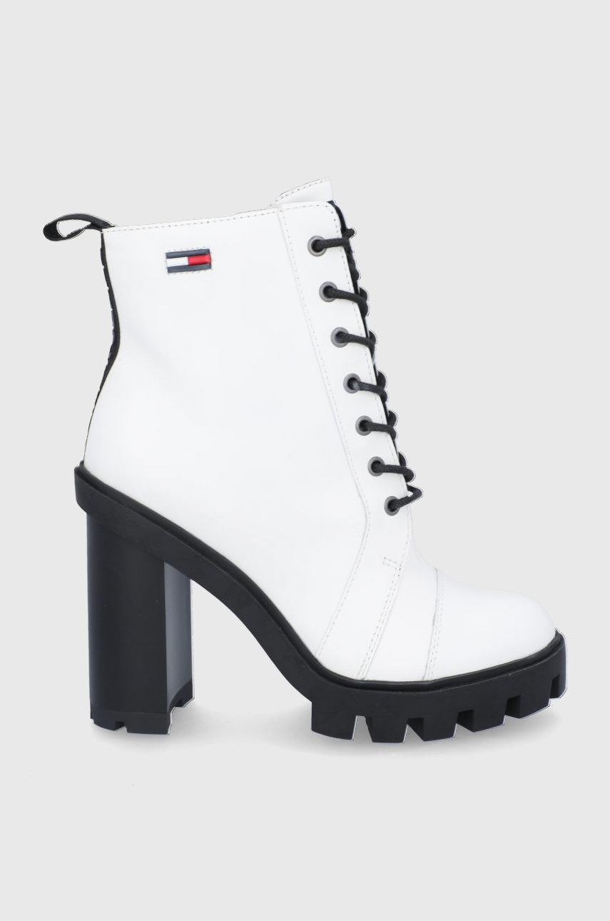 Tommy Jeans Botki skórzane damskie kolor biały na platformie