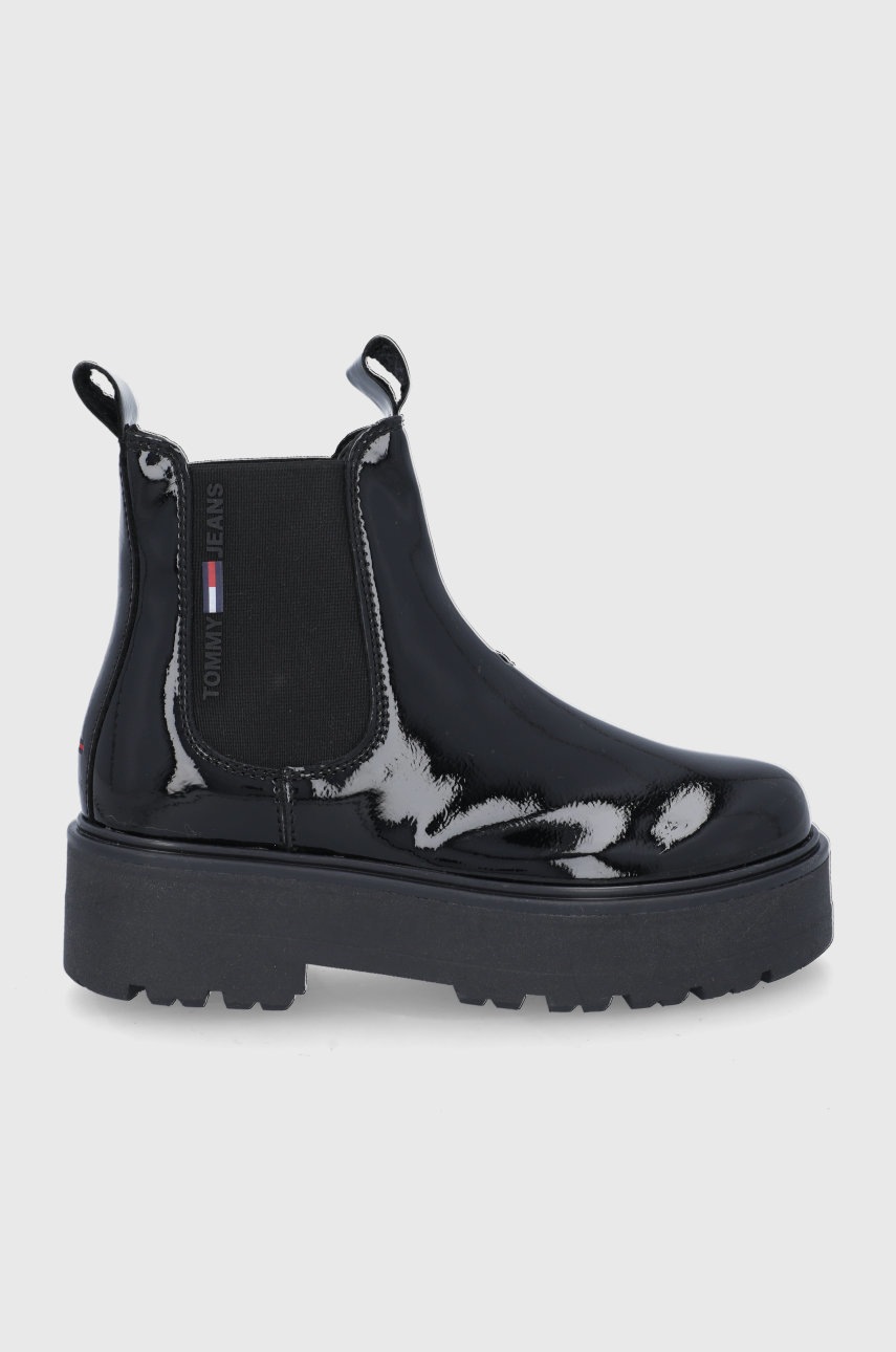 

Боти челси Tommy Jeans дамски в черно с платформа, Черен