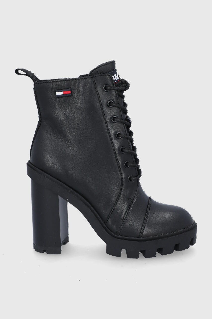 Tommy jeans botine femei, culoarea negru, cu toc drept, izolare usoara