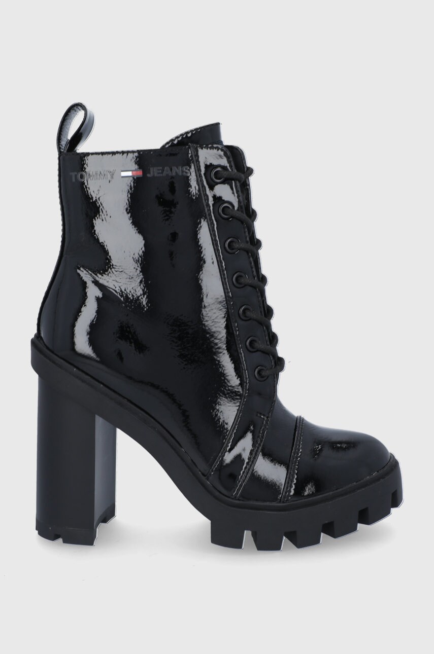 Tommy jeans botine femei, culoarea negru, cu toc drept
