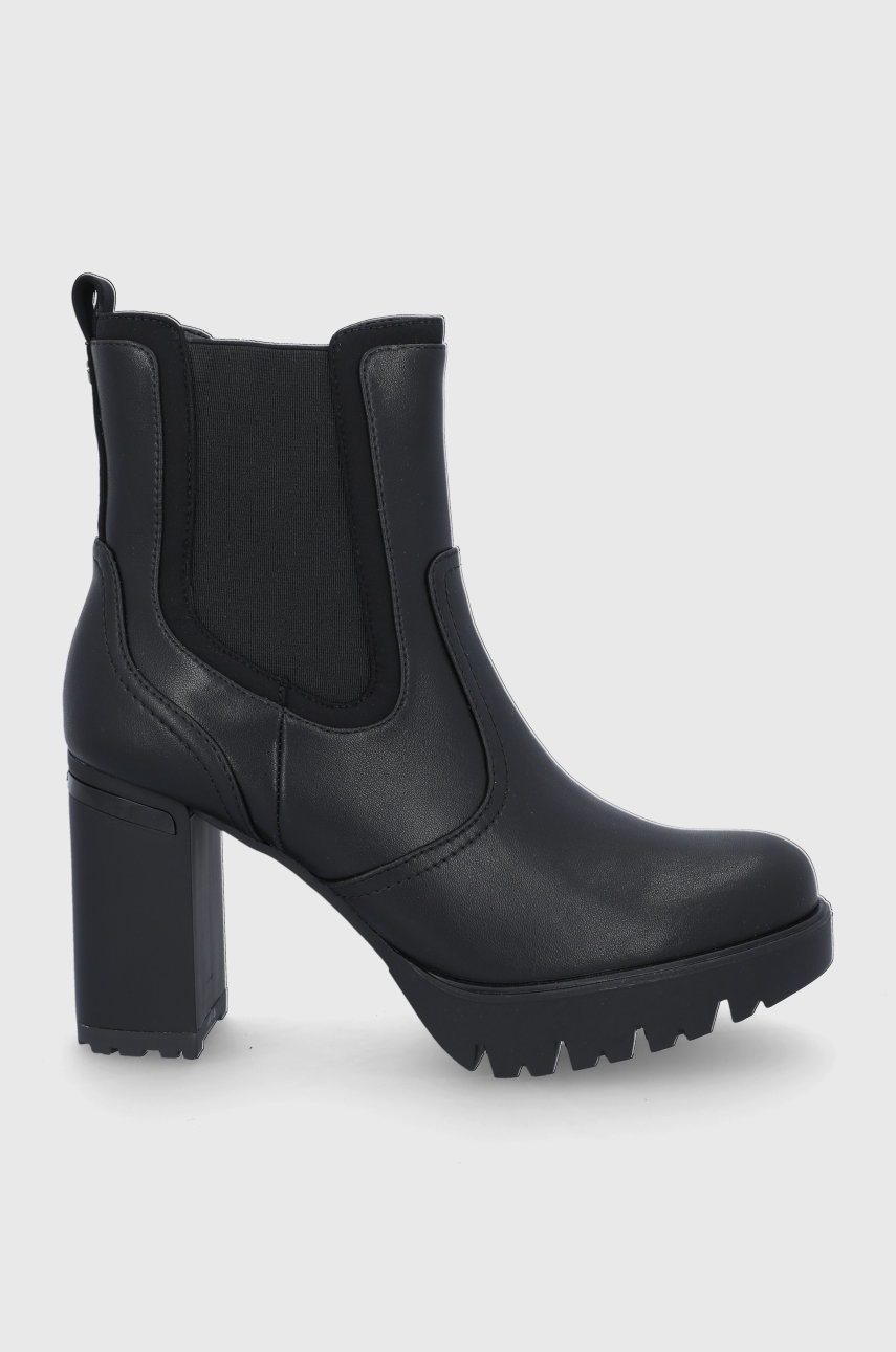 

Кожени боти челси Guess дамски в черно с платформа, Черен