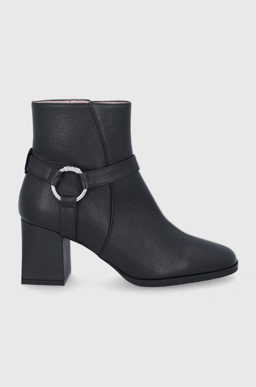 Kožené kotníkové boty Hugo dámské, černá barva, na podpatku - černá -  Svršek: Přírodní kůže