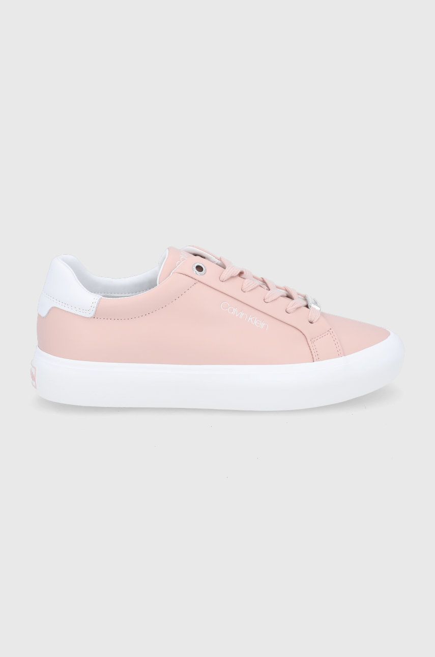 Calvin Klein buty skórzane hw0hw00568 kolor różowy na płaskiej podeszwie