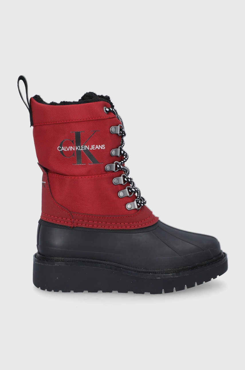 

Боти Calvin Klein Jeans дамски в червено с платформа с изолация, Червен