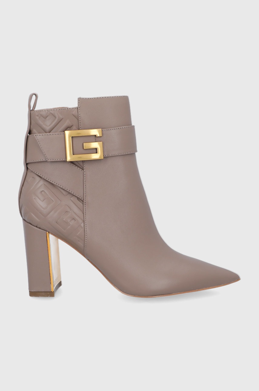 

Кожени боти Guess дамски в сиво с висок ток, Сив