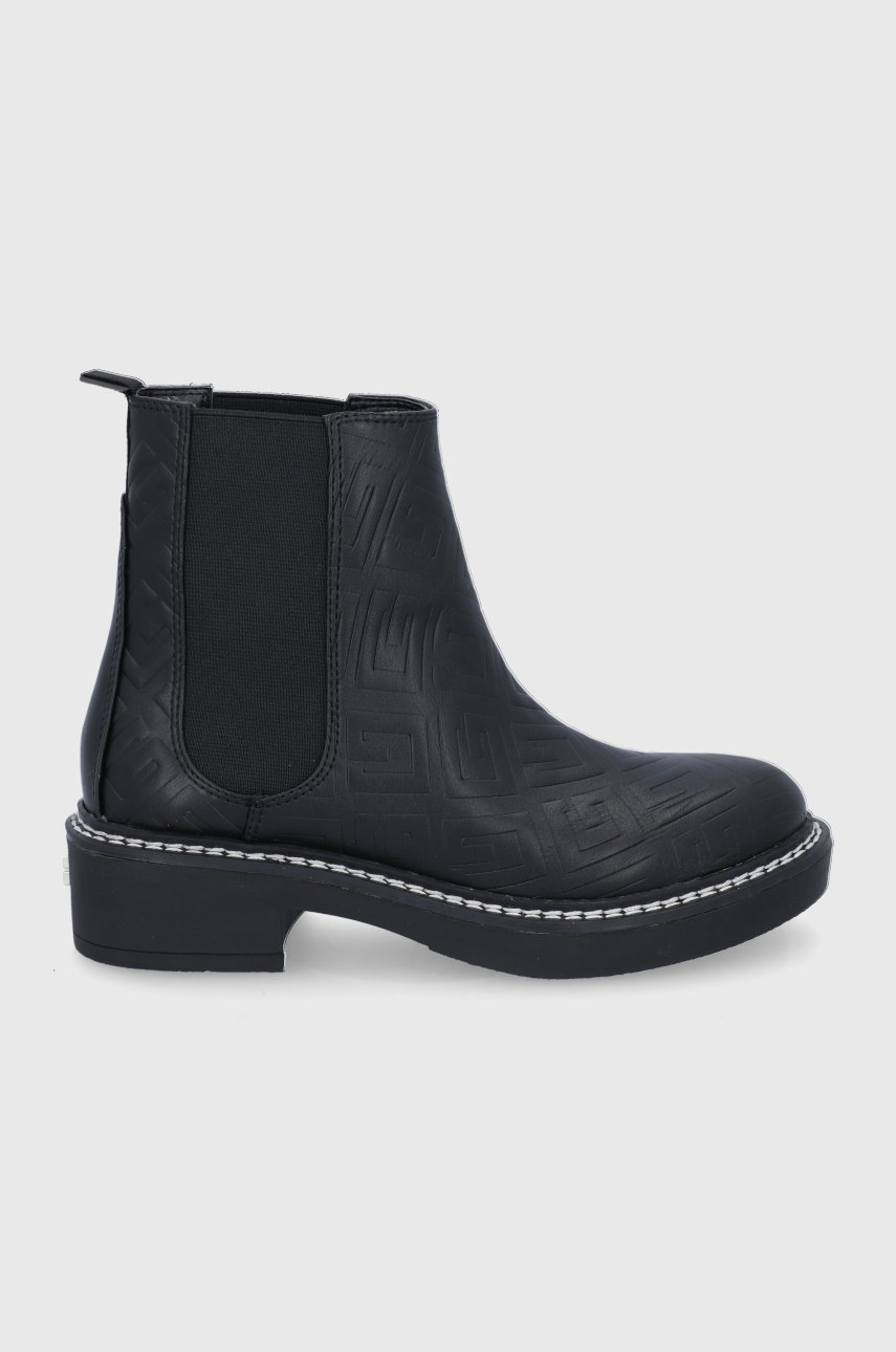 

Боти челси Guess дамски в черно с равна подметка, Черен