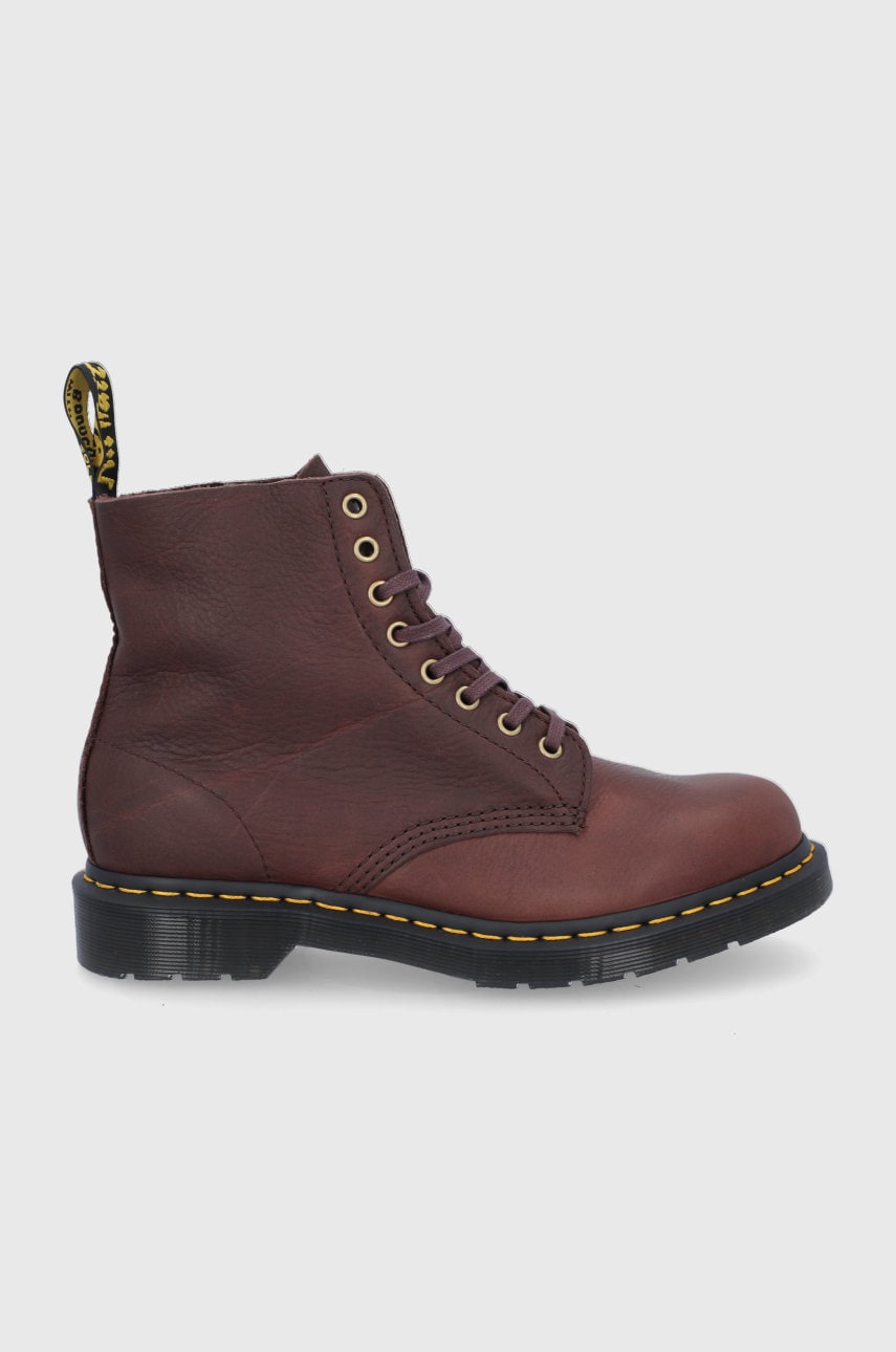Dr. martens bocanci de piele femei, culoarea maro, cu toc plat