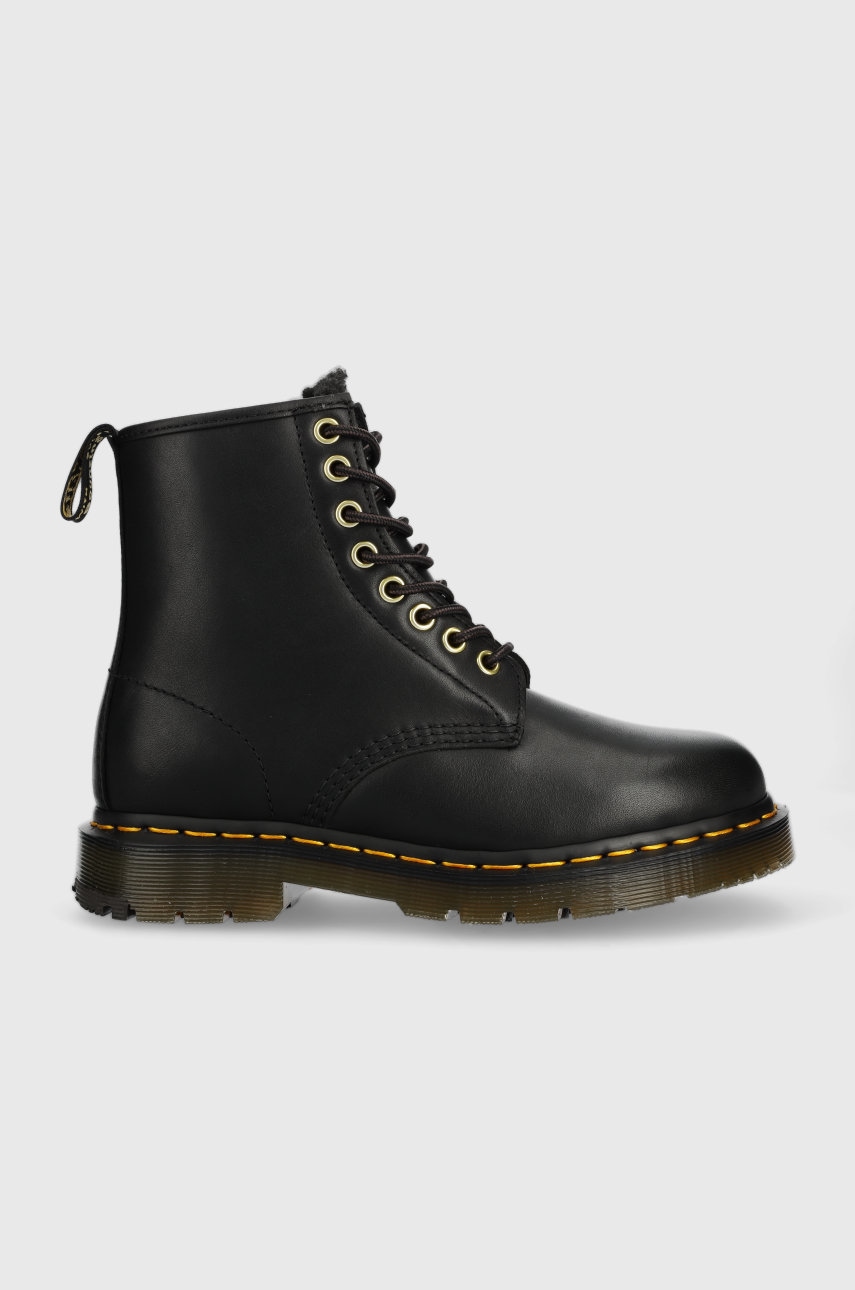 Dr. Martens Bocanci De Piele 1460 Femei, Culoarea Negru, Cu Toc Plat, Izolat