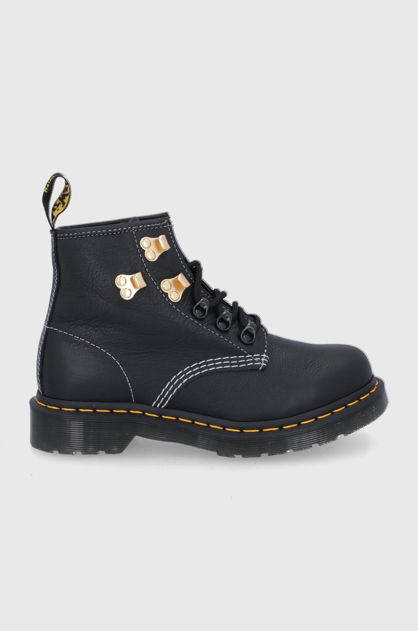 Dr. Martens Bocanci de piele femei, culoarea negru, cu toc plat