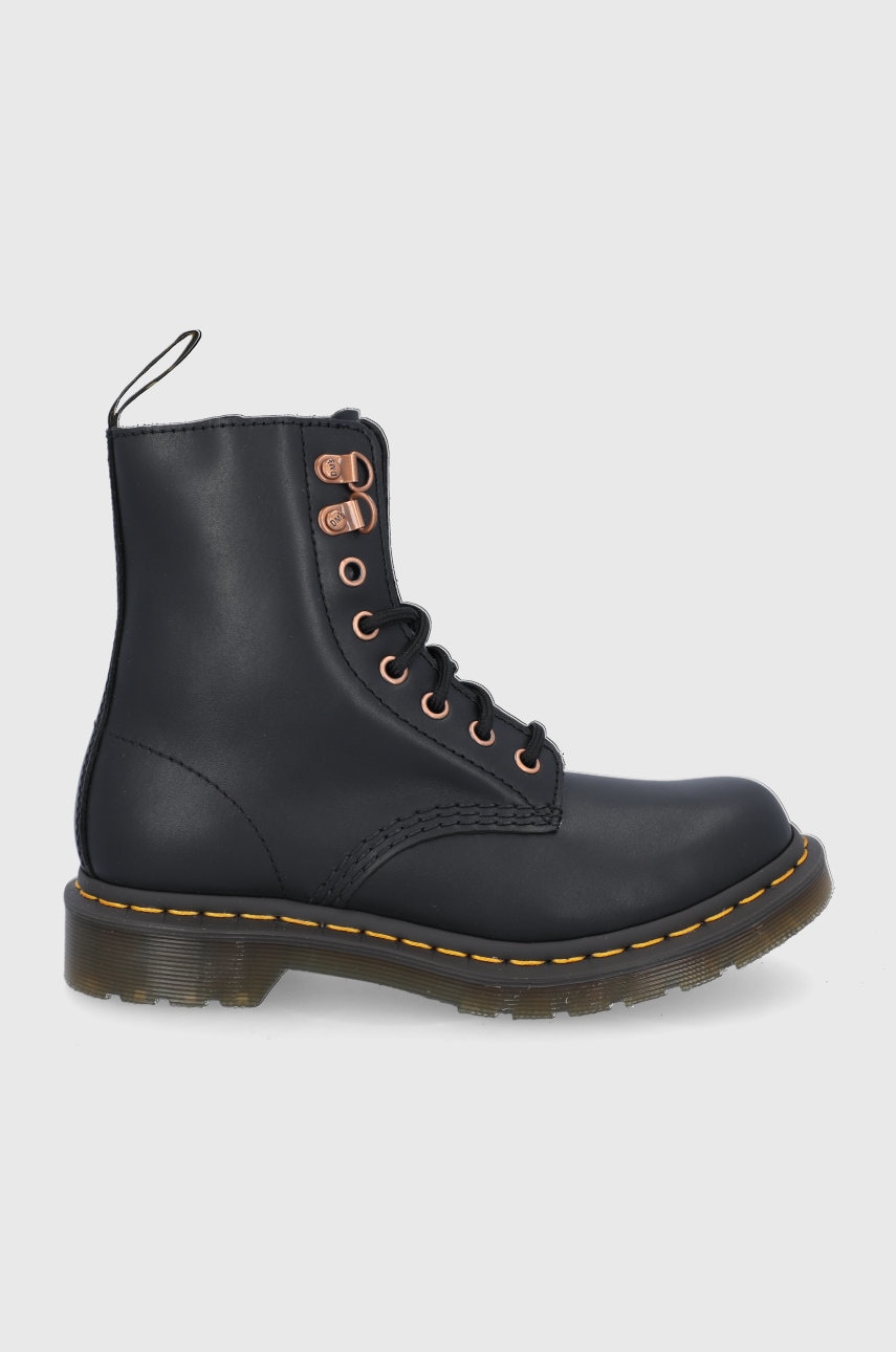 Dr. Martens Bocanci de piele femei, culoarea negru, cu toc plat