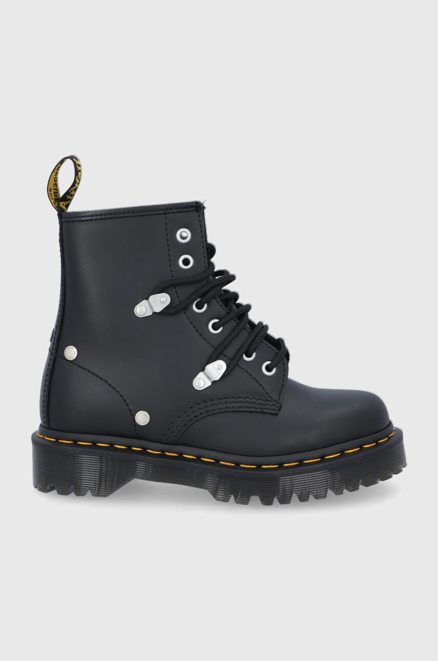 Dr. Martens Bocanci de piele femei, culoarea negru, cu toc plat