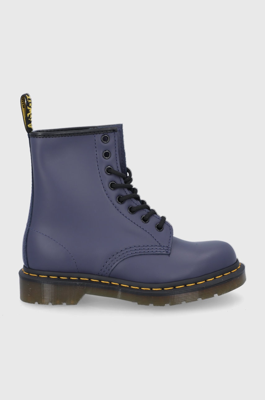 Dr. martens bocanci de piele femei, culoarea albastru marin, cu toc plat