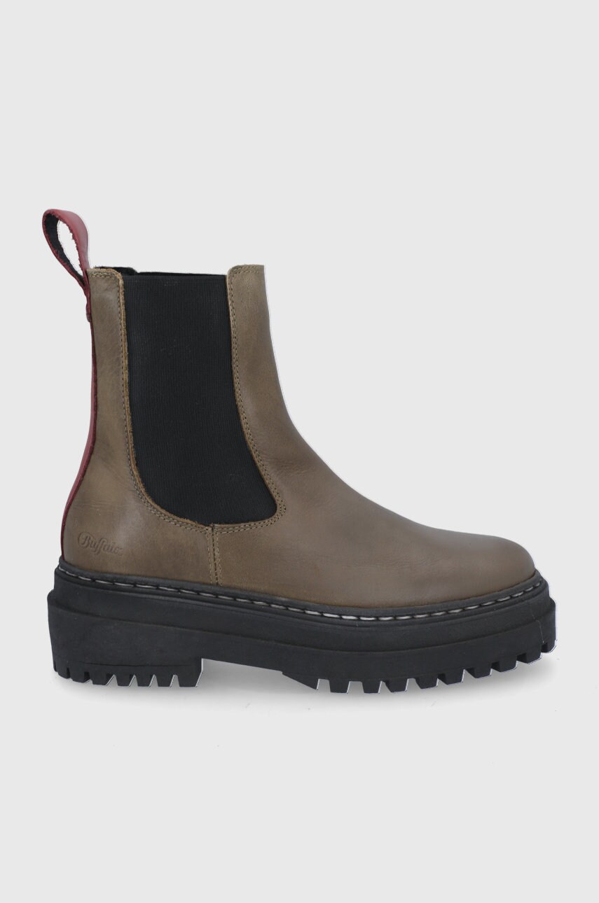 Buffalo ghete chelsea de piele femei, culoarea verde, cu platformă