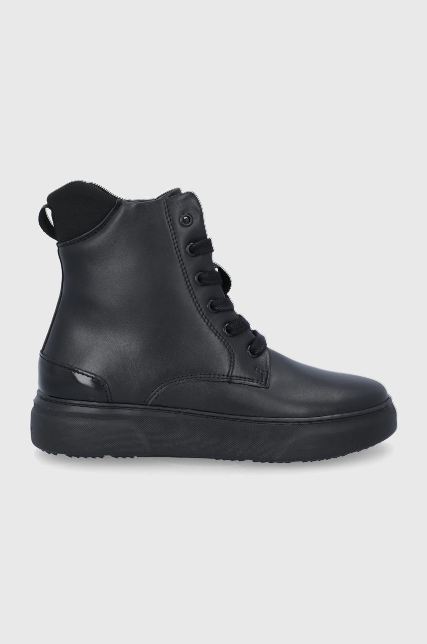 Gant ghete de piele femei, culoarea negru, cu toc plat