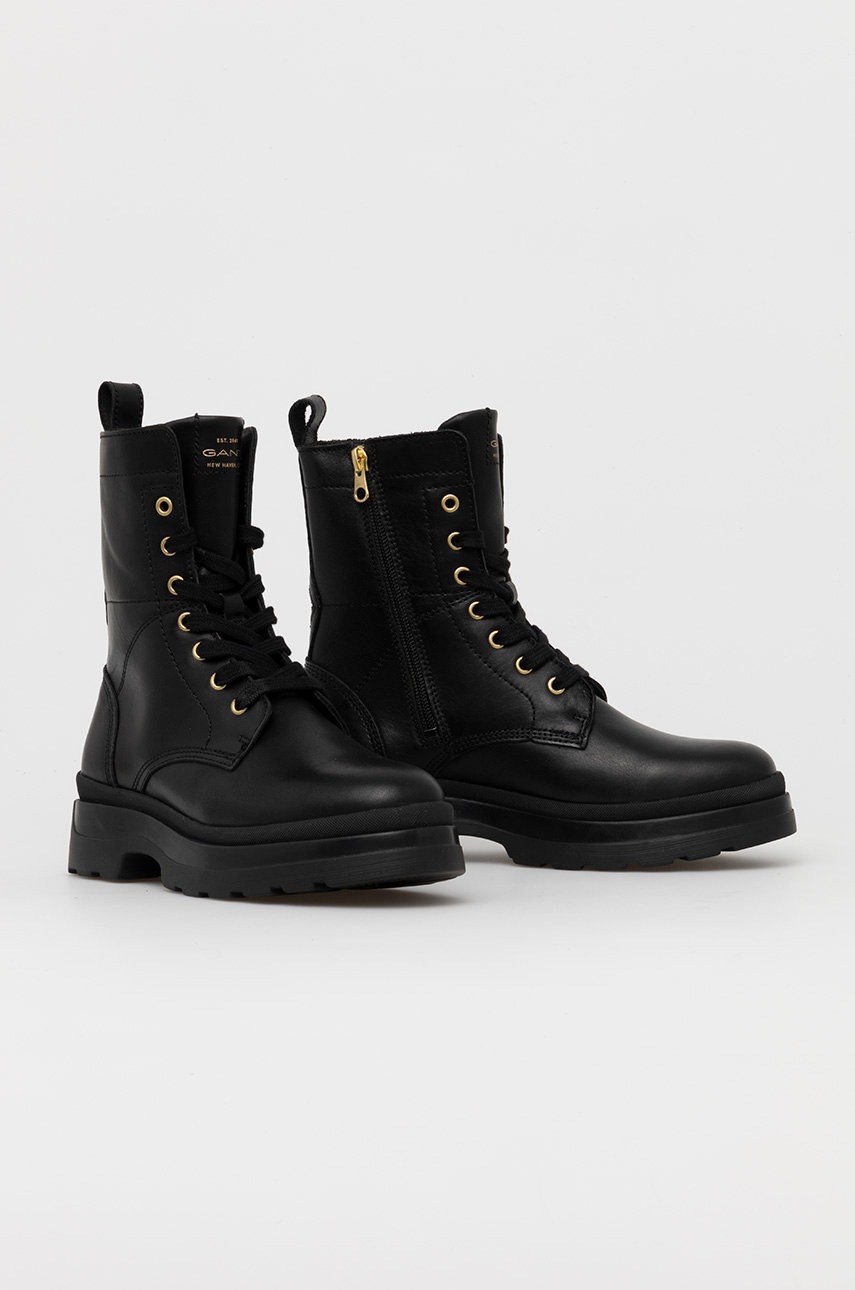 

Кожаные полусапоги Gant Windpeak женские цвет чёрный на платформе слегка утеплённый