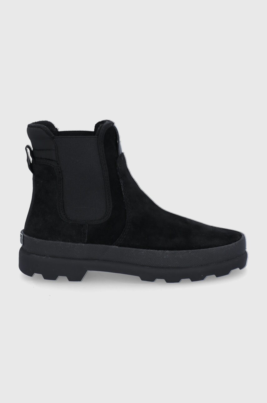 Gant botine din piele întoarsă femei, culoarea negru, cu toc plat