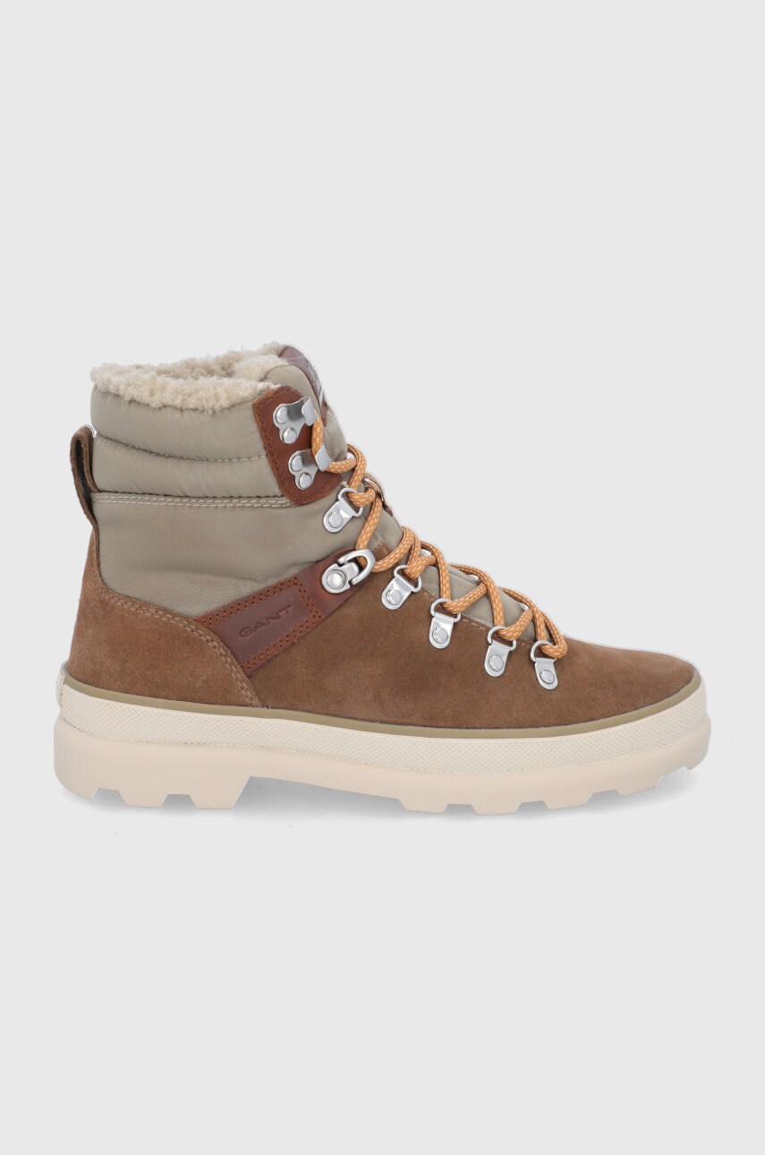 Gant botine femei, culoarea bej, cu toc plat, izolat