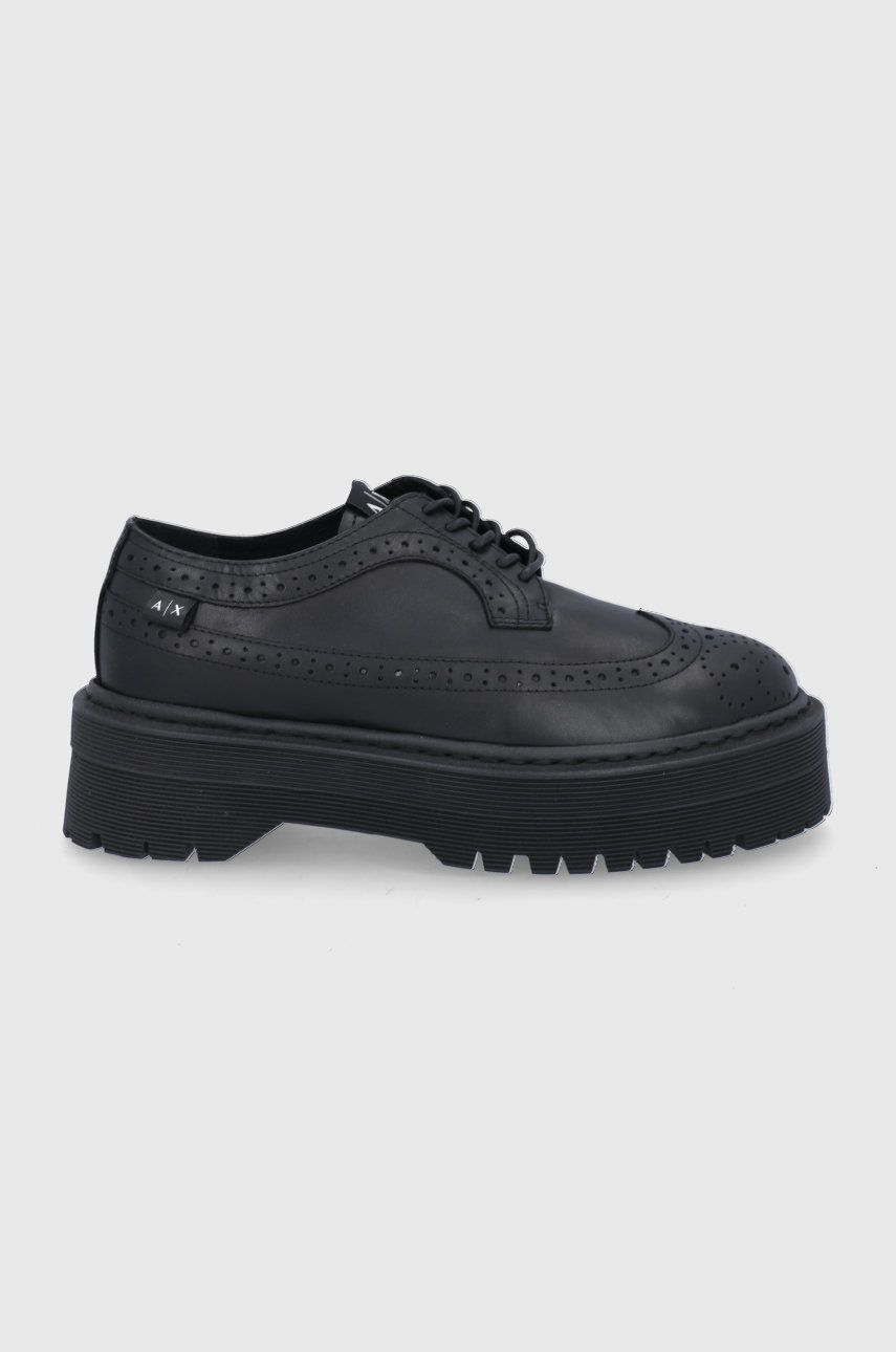 Armani Exchange Pantofi de piele femei, culoarea negru, cu platformă answear.ro imagine megaplaza.ro