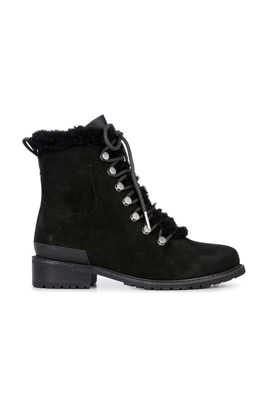 Semišové boty Emu Australia Billington dámské, černá barva, na plochém podpatku, zateplené - černá -