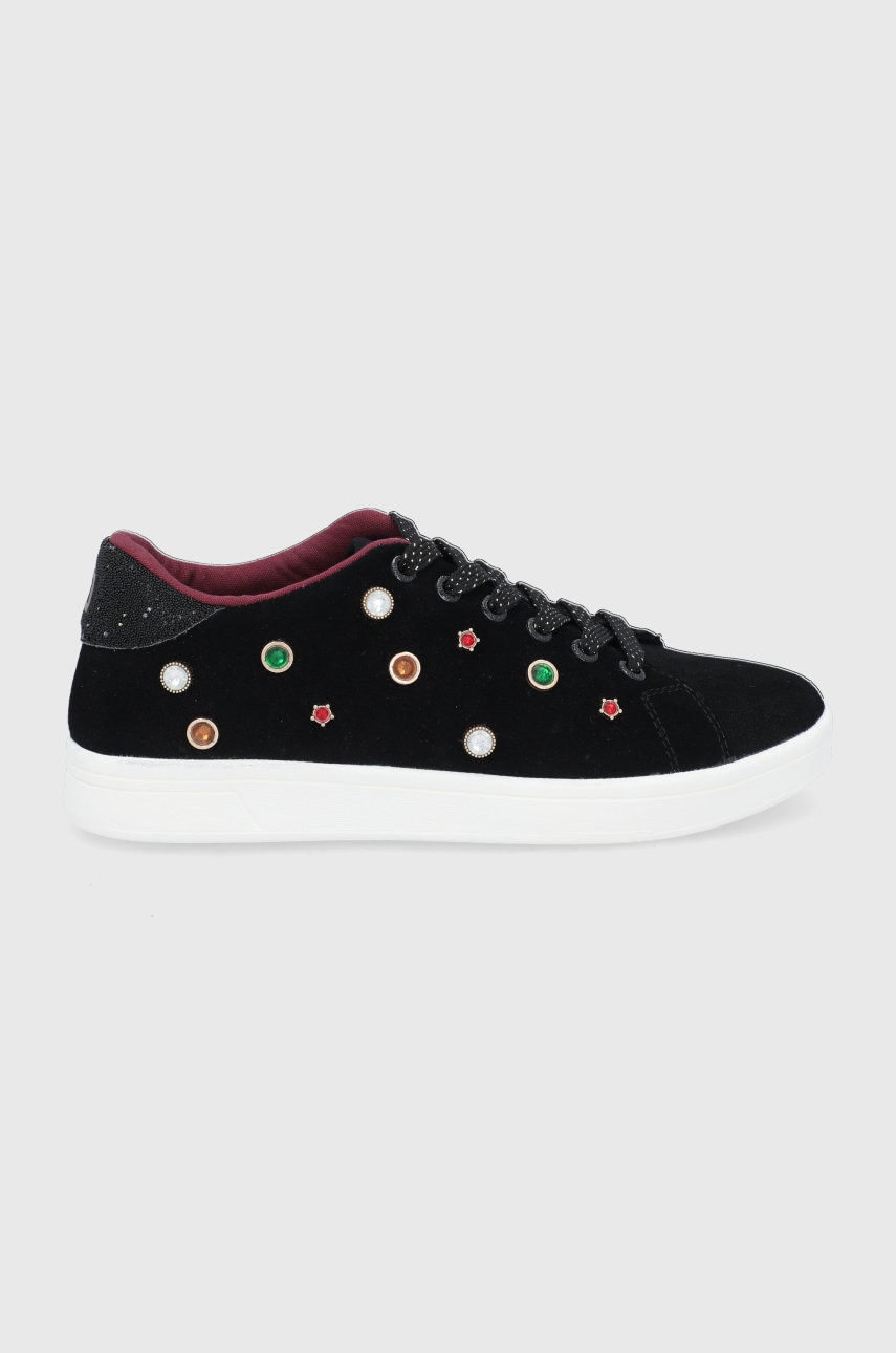 Desigual pantofi de piele întoarsă culoarea negru, cu toc plat