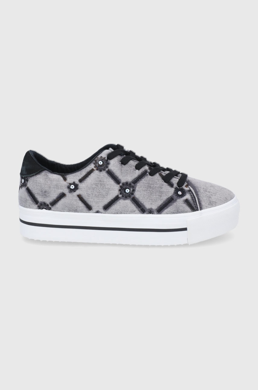 Desigual pantofi culoarea gri, cu toc plat