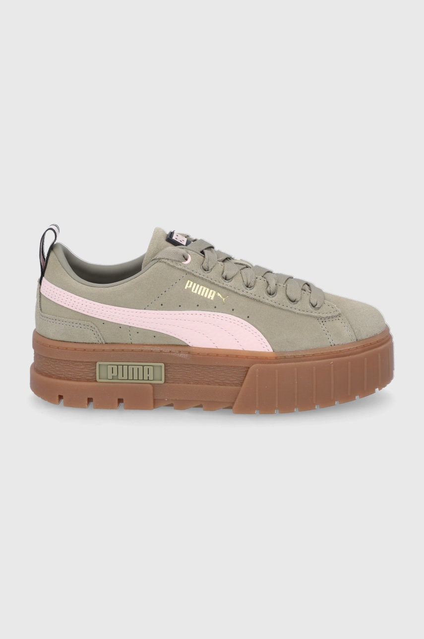 

Велурени обувки Puma Mayze Gum в зелено с платформа, Зелен